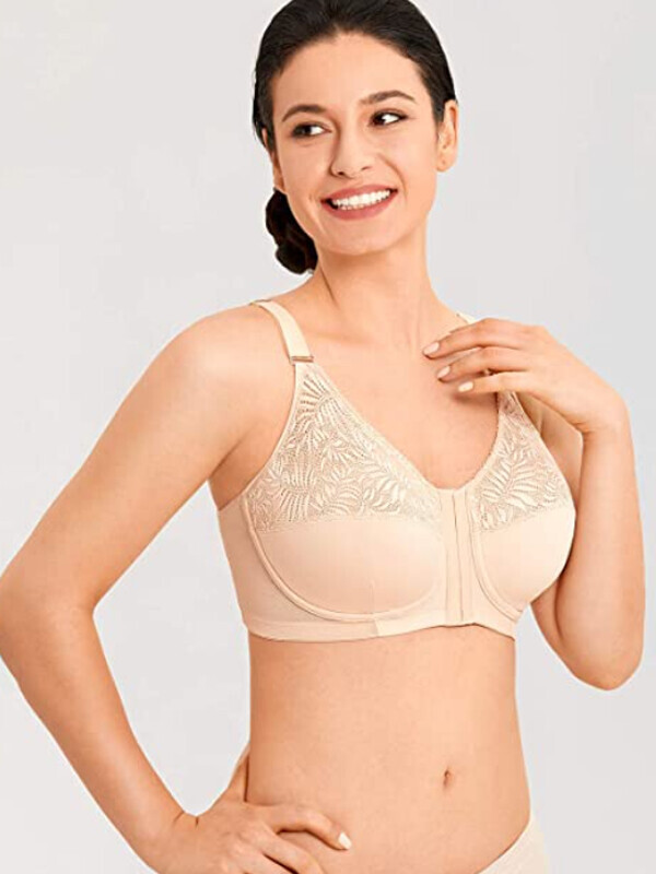 LAUDINE Women's Front Closure Lace Wireless Back Support Posture Bra Plus Size 세이브돈(savdon)