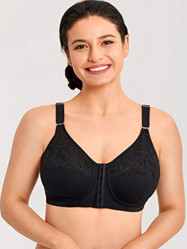 LAUDINE Women's Front Closure Lace Wireless Back Support Posture Bra Plus Size 세이브돈(savdon)
