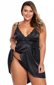 Lime Flare Sexy Plus Size Luxury Satin Lingerie Silk Babydoll Dress Set 1-5X