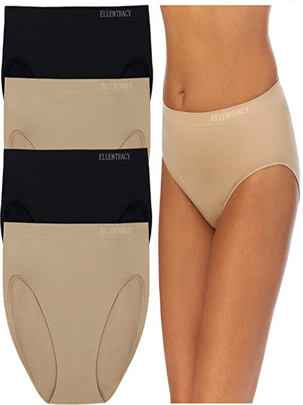 세이브돈(savdon),[90-145/4장 묶음]Ellen Tracy Women's 4 Pack Hi Cut Brief Seamless Logo Panty