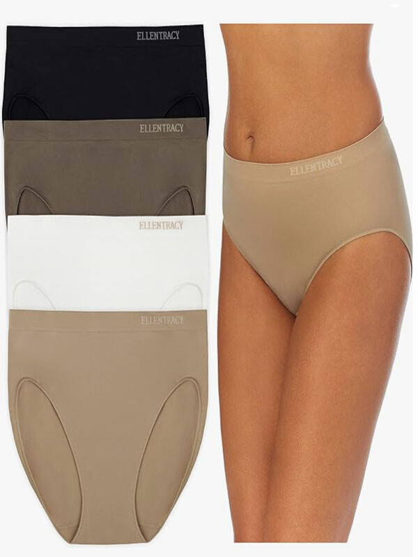 세이브돈(savdon),[90-145/4장 묶음]Ellen Tracy Women's 4 Pack Hi Cut Brief Seamless Logo Panty