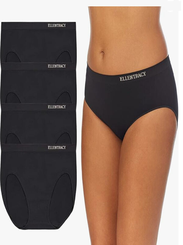[90-145/4장 묶음]Ellen Tracy Women's 4 Pack Hi Cut Brief Seamless Logo Panty