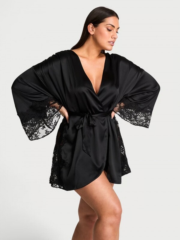 Victorias Secret Dream Satin & Lace Trim Robe