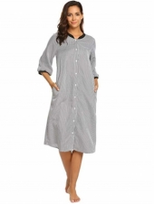 Ekouaer Womens Striped Sleepwear Button Dwon House Dress Short Sleeve Duster Nightgown