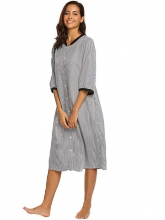 세이브돈(savdon),Ekouaer Womens Striped Sleepwear Button Dwon House Dress Short Sleeve Duster Nightgown